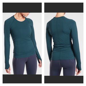 Athleta Speedlight Teal Thumbhole Chafe Free Medium Long Sleeve Running Shirt
